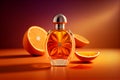 Perfume with orange color background, (Created with Generative AI technology) Royalty Free Stock Photo