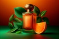 Perfume with orange color background, (Created with Generative AI technology) Royalty Free Stock Photo