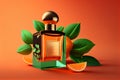 Perfume with orange color background, (Created with Generative AI technology) Royalty Free Stock Photo