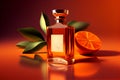 Perfume with orange color background, (Created with Generative AI technology) Royalty Free Stock Photo