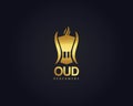 Perfume Oud Logo design can be used as sign, icon or symbol, full layered vector and easy to edit and customize size and color, Royalty Free Stock Photo