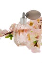 Perfume, pink bottle with cherry blossoms Royalty Free Stock Photo