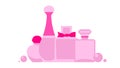 Perfume. A set of different perfume bottles. Vector illustration of glass bottles of different shapes, with different caps and bow Royalty Free Stock Photo