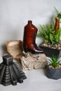 Perfume in the shape of a boot and various objects