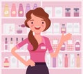 Perfume shop female attractive employee, sales assistant