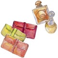 Perfume sketch and clutch fashion glamour illustration in a watercolor style isolated.