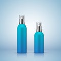 Perfume spray bottles on blue background, vector illustration