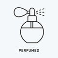 Perfumed line icon. Vector illustration of aromatic flacon. Black outline pictogram for fragrance product