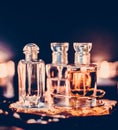 Perfume bottles and vintage fragrance at night, aroma scent, fragrant cosmetics and eau de toilette as luxury beauty brand, Royalty Free Stock Photo