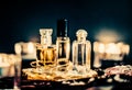 Perfume bottles and vintage fragrance at night, aroma scent, fragrant cosmetics and eau de toilette as luxury beauty brand, Royalty Free Stock Photo