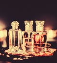 Perfume bottles and vintage fragrance at night, aroma scent, fragrant cosmetics and eau de toilette as luxury beauty brand, Royalty Free Stock Photo