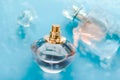 Perfume bottle under blue water, fresh sea coastal scent as glamour fragrance and eau de parfum product as holiday gift, luxury Royalty Free Stock Photo