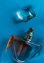 Perfume bottle under blue water, fresh sea coastal scent as glamour fragrance and eau de parfum product as holiday gift, luxury