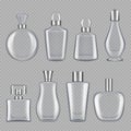 Perfumes bottles. Realistic pictures of glass bottles