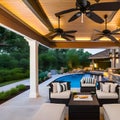 5 A pergola or covered patio area with built-in ceiling fans and lighting for added comfort and convenience1, Generative AI