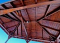 Pergola, garden pavilion is equipped with a metal grill.