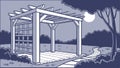 Pergola Structure with Path under Moonlit Sky Illustration, vector design Generative AI Royalty Free Stock Photo