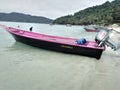 Perhentian Island, Terengganu, Malaysia 21 July 2020 : black Pink Speedboat without roof
