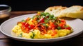 Perico: Venezuelan Scrambled Eggs with Arepas for Breakfast Royalty Free Stock Photo