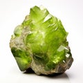 Peridot Crystal On White Background: Spiky Mounds And Bold Colorism