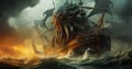 Perilous Encounter - Sea Monster Attacking a Sailing Ship