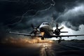 Perilous Lightning storm plane. Generate Ai Royalty Free Stock Photo