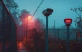A perimeter security system around a private property with infrared sensors and alarms triggered by trespassers