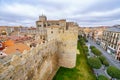 Perimeter street and old houses next to the medieval wall of the city of Avila, Royalty Free Stock Photo