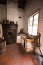 Period Ceramic brown sink and cast iron range in a Victorean washroom setting