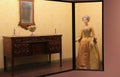 Period clothing and furniture in large glass case,The State Museum,Albany,2016