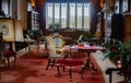 Period furnishing in the long gallery at Lanhydrock house call