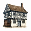 English Tudor Houses: Late 19th Century Drawings With Trompe L\'oeil Style