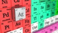 Periodic table concept with colored cubes. silver element selected. 3d illustration Royalty Free Stock Photo