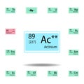 Periodic table element actinium color icon. Set of chemical sign color icon. Signs and symbols collection icon for websites, web Royalty Free Stock Photo
