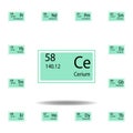 Periodic table element cerium color icon. Set of chemical sign color icon. Signs and symbols collection icon for websites, web Royalty Free Stock Photo