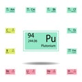 Periodic table element plutonium color icon. Set of chemical sign color icon. Signs and symbols collection icon for websites, web Royalty Free Stock Photo