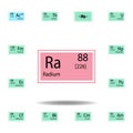 Periodic table element radium color icon. Set of chemical sign color icon. Signs and symbols collection icon for websites, web