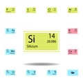 Periodic table element silicium color icon. Set of chemical sign color icon. Signs and symbols collection icon for websites, web