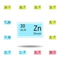 Periodic table element zincum color icon. Set of chemical sign color icon. Signs and symbols collection icon for websites, web Royalty Free Stock Photo