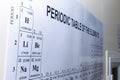 Periodic table of elements poster close up in science laboratory in a school for student learning Royalty Free Stock Photo