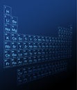 Blue periodic table of elements, three dimensional side view