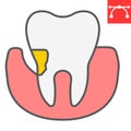 Periodontitis color line icon, dental and stomatolgy, periodontal tooth sign vector graphics, editable stroke filled