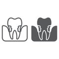 Periodontitis line and glyph icon, stomatology