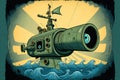 periscope on an old submarine retro background