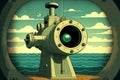 periscope on an old submarine retro background