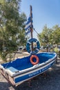 Disused blue wooden fisherman boat in Greece Royalty Free Stock Photo