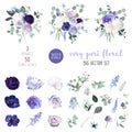 Periwinkle violet, purple anemone, dusty mauve and lilac rose, white hydrangea, hyacinth, magnolia Royalty Free Stock Photo