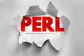 PERL Practical Extraction And Reporting Language text shown through torn paper effect, programming concept highlighting scripting Royalty Free Stock Photo