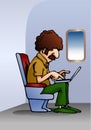 Perm man using laptop in plane