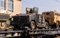 Improvised armored car of terrorists on a railway flatcar Royalty Free Stock Photo